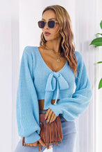 Bow V-Neck Long Sleeve Cropped Sweater Sweater Pullovers