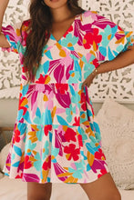 Floral Bubble Sleeve V Neck Tiered Ruffle Babydoll Dress Casual Dresses