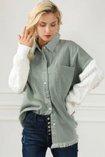 Raw Hem Collared Neck Button Up Long Sleeve Jacket Woman Outerwear