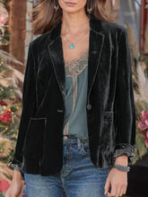 Pocketed Button Up Lapel Collar Blazer Black Woman Outerwear