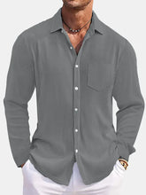 Men's Full Size Button Down Long Sleeve Shirt Plus Size Grey Mens Tops