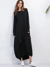 Full Size Round Neck Long Sleeve Sweatshirt Dress Black Woman Maxi Dress