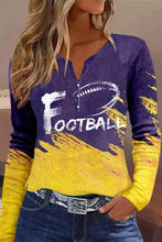 FOOTBALL Graphic Notched Neck Long Sleeve T-Shirt Violet Woman T Shirts