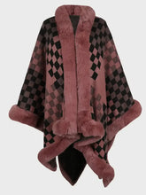 Fuzzy Checkered Long Sleeve Poncho Dusty Pink One Size Woman Outerwear