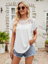 Lace Detail Round Neck Short Sleeve T-Shirt White Woman T Shirts