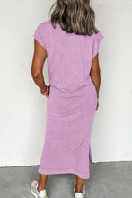 Side Split Round Neck Cap Sleeve T-Shirt Dress Woman Casual Dress