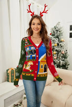Nutcracker Contrast V-Neck Long Sleeve Cardigan Orange-Red Woman Outerwear