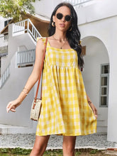 Ruffled Plaid Square Neck Mini Dress Yellow Casual Dresses