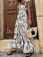 Abstract Print Ruffle Sleeve V-Neck Midi Dress Woman Casual Dress