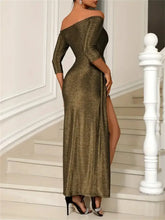 Slit Off-Shoulder Long Sleeve Midi Dress Cocktail Dress