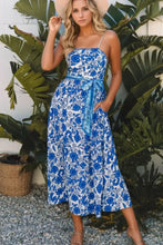 Floral Printed Spaghetti Strap Maxi Dress with Waist Tie Woman Maxi Dress