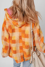 Checkered Long Sleeve Sherpa Hooded Jacket Woman Outerwear