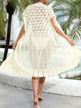 Open Front Short Sleeve Openwork Cover-Up Swimwear Cover-Ups