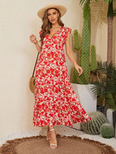 Floral V-Neck Cap Sleeve Summer Dress Woman Casual Dress