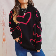 Heart Pattern Long Sleeve Sweater Black Sweater Pullovers