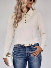 Perfee Collared Neck Buttoned Long Sleeve Top Ivory Woman Blouses