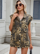 Leopard Buttton Up Denim Vest Leopard Woman Outerwear