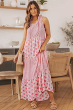 Mixed Print Tie-Neck Sleeveless Maxi Dress Woman Maxi Dress