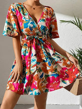 Printed Surplice Short Sleeve Mini Dress Woman Dress