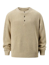 Men's Round Neck Long Sleeve Sweater Khaki Mens Tops