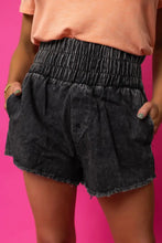 High Waist Raw Hem Denim Shorts Black Denim Shorts