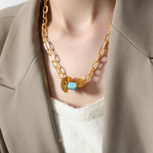 Natural Stone Pendant Titanium Steel Necklace Light Blue One Size Necklaces