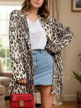 Leopard Lapel Collar Long Sleeve Longline Blazer Leopard Woman Outerwear