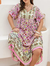 Plus Size Floral Tie Neck Flutter Sleeve Maxi Dress Woman Maxi Dress