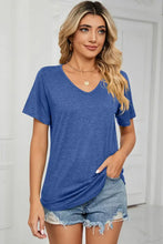 V-Neck Short Sleeve T-Shirt Blue Woman T Shirts