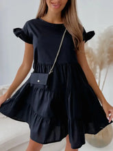 Ruffle Sleeve Tiered Swing Dress Black Woman Casual Dress