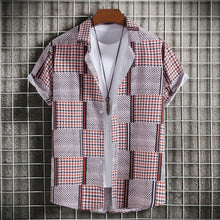 Men's Plus Size Patchwork Plaid Short Sleeve Casual Shirt Rust Black Mens Tops
