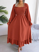 Smocked Square Neck Flounce Sleeve Dress Woman Maxi Dress