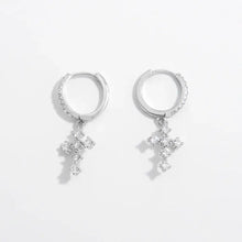 925 Sterling Silver Inlaid Zircon Cross Dangle Earrings Earrings