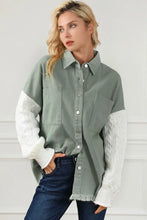 Raw Hem Collared Neck Button Up Long Sleeve Jacket Woman Outerwear