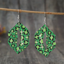 Leopard Lip Shape Leather Earrings Green One Size Earrings