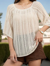 Openwork Round Neck Cover-Up Tan Swimwear Cover-Ups