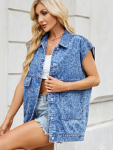 Leopard Button Up Cap Sleeve Denim Jacket Woman Outerwear