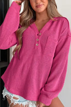 Exposed Seam Detail Henley Knit Hoodie Woman Sweatshirts