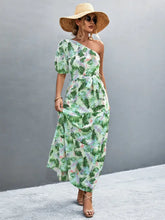 Printed Tie Waist One Shoulder Maxi Dress Light Green Woman Maxi Dress