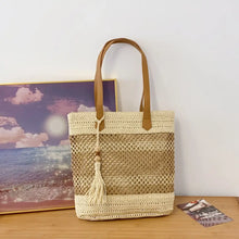 Straw Woven Shoulder Bag with Tassels Beige onesize Shoulder Bags
