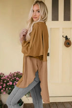 Contrast Texture Round Neck Long Sleeve Blouse Woman Sweatshirts