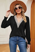 Lace Detail V-Neck Lantern Sleeve T-Shirt Woman T Shirts