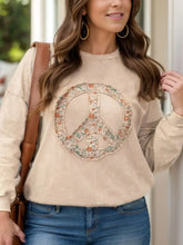 Plus Size Peace Sign Long Sleeve Sweatshirt Tan Woman Sweatshirts