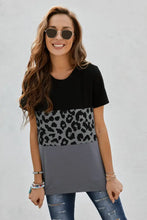 Leopard Print Color Block Short Sleeve T-Shirt Woman T Shirts