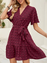 Swiss Dot Flutter Sleeve Wrap Dress Woman Casual Dress