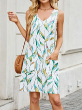 Printed V-Neck Sleeveless Mini Dress with Pockets Casual Dresses