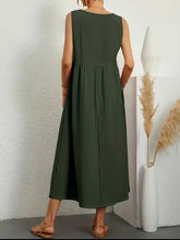 Full Size Pocketed V-Neck Sleeveless Midi Dress Plus Size Casual Dresses