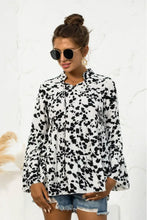 Printed Flare Sleeve Tie Neck Ruffle Trim Blouse Woman Blouses