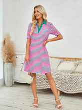 Contrast Striped Short Sleeve Mini Dress Woman Casual Dress