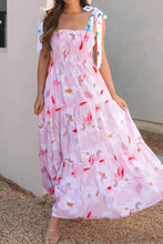Floral Print Knotted Shoulder Smocked Maxi Dress Woman Maxi Dress